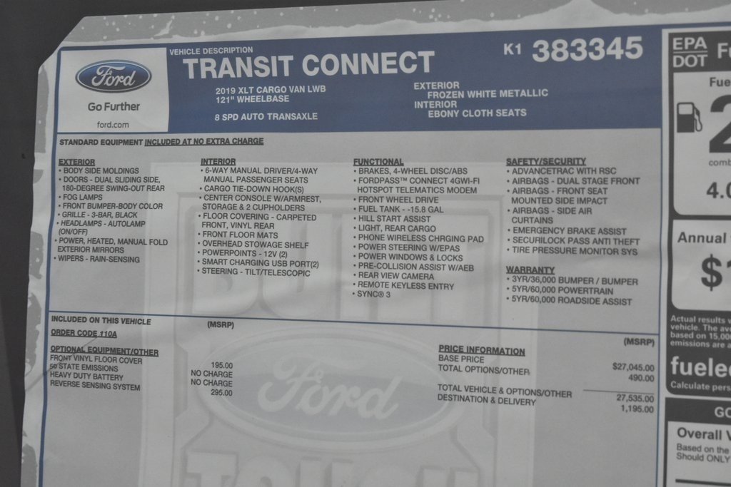 New 2019 Ford Transit Connect Van Xlt Mini Van Cargo In